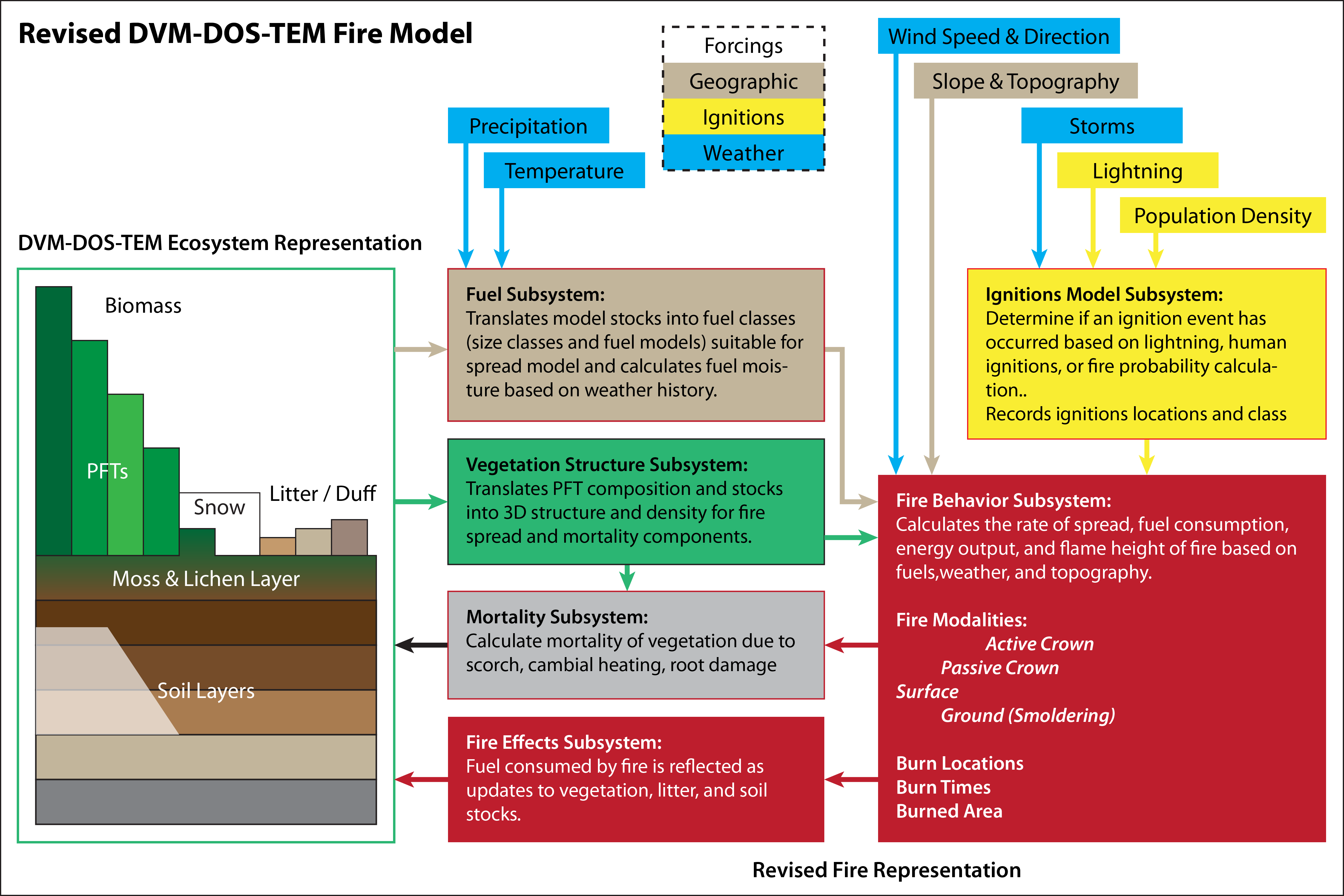 DVM-DOS-TEM revised wildfire model conceptual diagram
